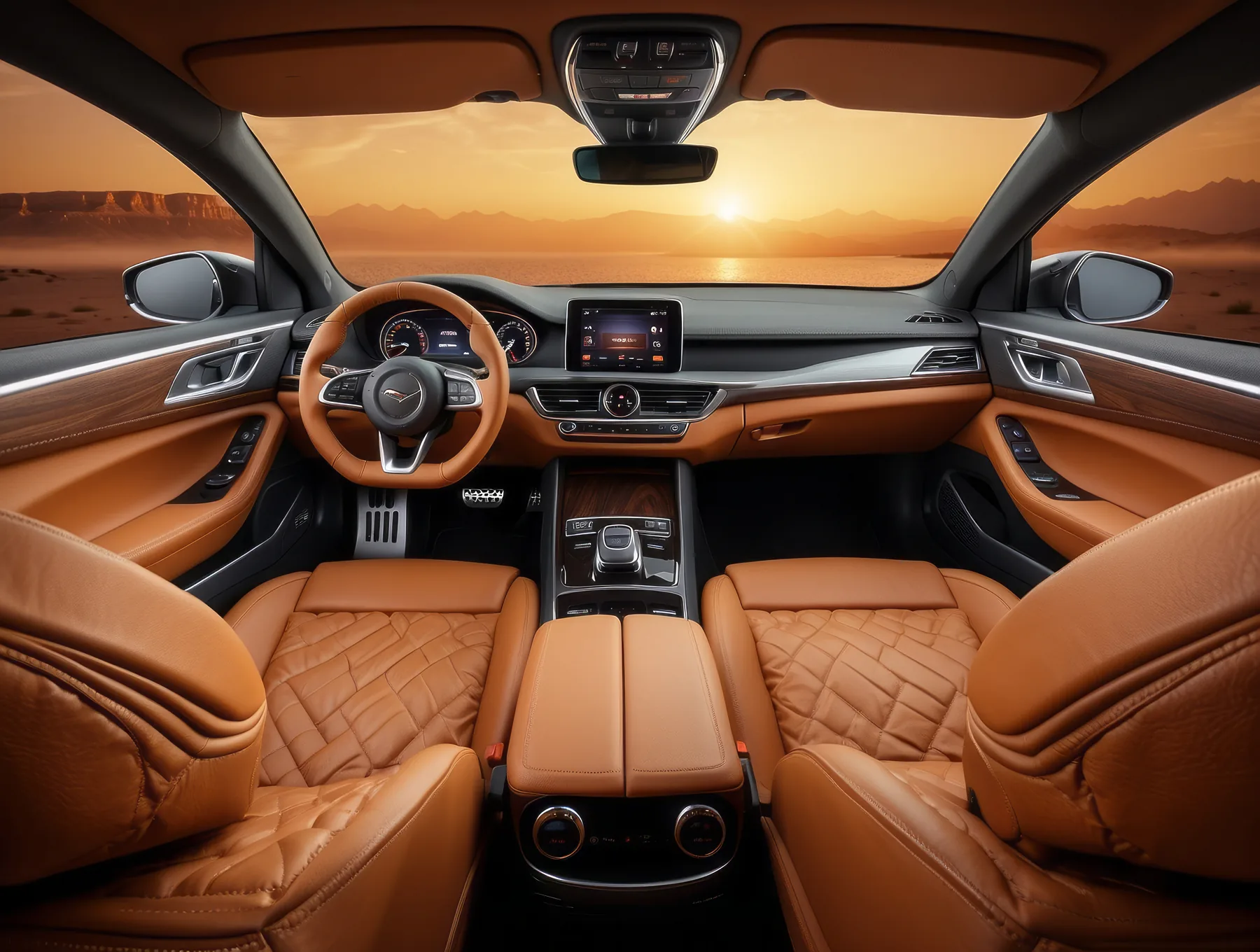 Chauffeur driven tan leather luxury interior